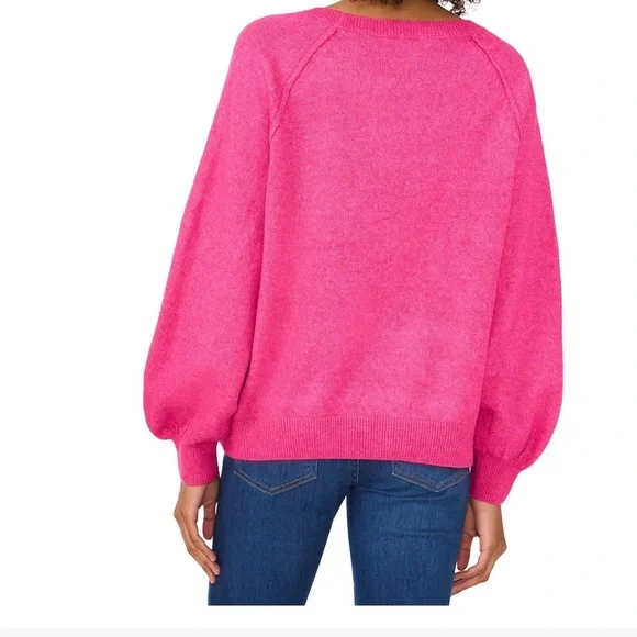 Vince Camuto Vibrant Tangerine Orange Crew Neck Sweater with Raglan Puff Sleeves - Picture 8 of 10